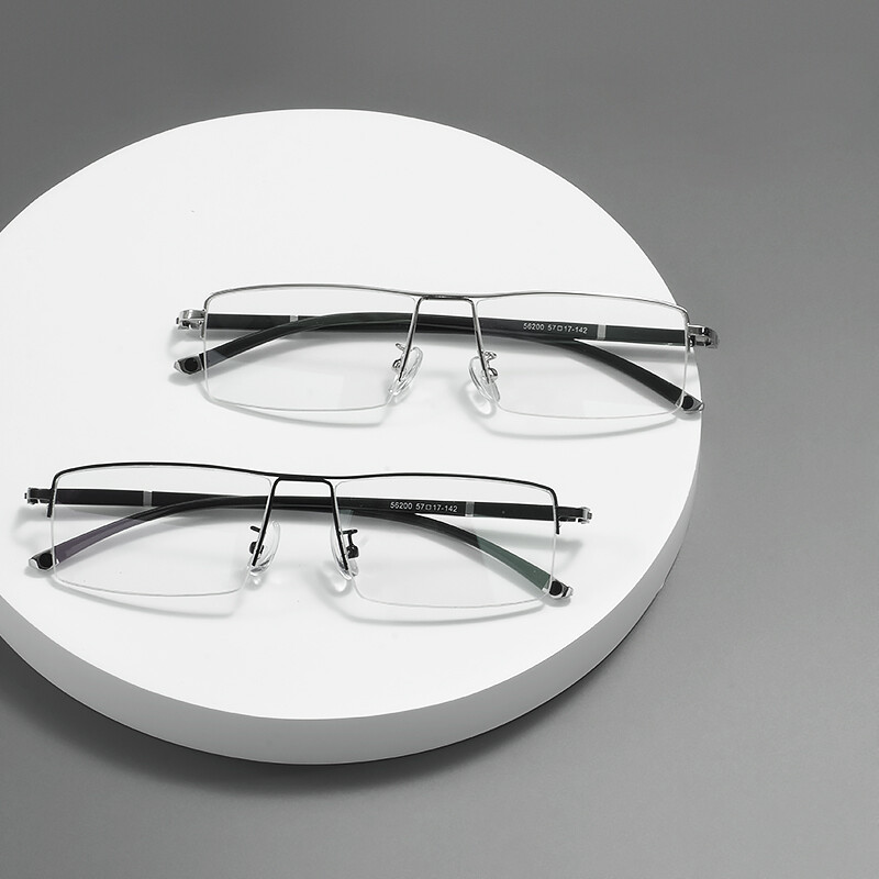 Cadru de ochelari de vedere mare dreptunghiular cu jumatate metalica pentru ochelari de prescripție