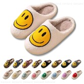 Papuci pentru femei, bărbați, retro, simpli, cu față fericită, papuci confortabili, calduri de pluș, papuci de casă, iarnă, pentru interior, moale, anti-alunecare, pufos