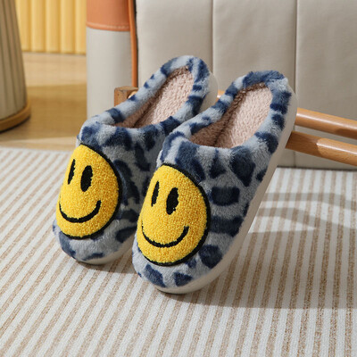 Papuci pentru femei, bărbați, retro, simpli, cu față fericită, papuci confortabili, calduri de pluș, papuci de casă, iarnă, pentru interior, moale, anti-alunecare, pufos