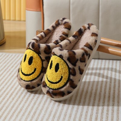 Papuci pentru femei, bărbați, retro, simpli, cu față fericită, papuci confortabili, calduri de pluș, papuci de casă, iarnă, pentru interior, moale, anti-alunecare, pufos
