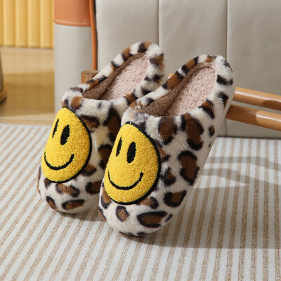 Papuci pentru femei, bărbați, retro, simpli, cu față fericită, papuci confortabili, calduri de pluș, papuci de casă, iarnă, pentru interior, moale, anti-alunecare, pufos