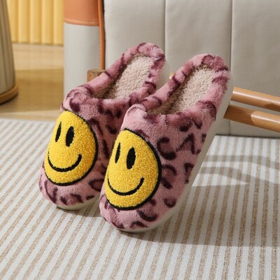 Papuci pentru femei, bărbați, retro, simpli, cu față fericită, papuci confortabili, calduri de pluș, papuci de casă, iarnă, pentru interior, moale, anti-alunecare, pufos