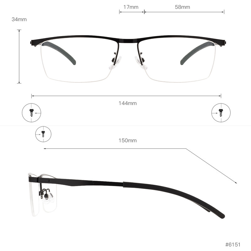 Bărbați Linia sprâncenelor dreptunghi metal jumătate margine rame mari ochelari de vedere prescripție pentru miopie citire lentile progresive bifocale