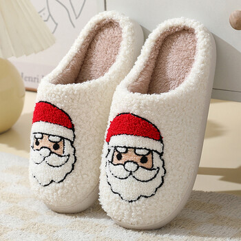 Santa Claus Fluffy Fur Παντόφλες Cozy βελούδινες παντόφλες με κλειστά δάχτυλα Cartoon βελούδινα slip-on παπούτσια σπιτιών χαριτωμένα για το χειμώνα για εσωτερικούς χώρους