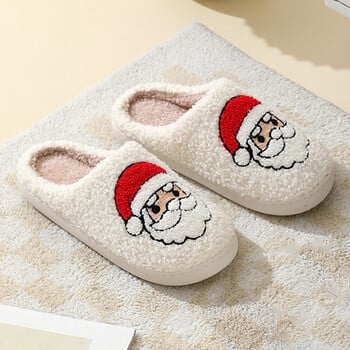 Santa Claus Fluffy Fur Παντόφλες Cozy βελούδινες παντόφλες με κλειστά δάχτυλα Cartoon βελούδινα slip-on παπούτσια σπιτιών χαριτωμένα για το χειμώνα για εσωτερικούς χώρους