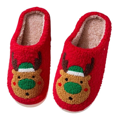 Kalėdinės briedžio pliušinės šlepetės, neslystančios, šiltos, užsegamos namų batai, pūkuotos elnio šlepetės Minkštos poros šlepetės, skirtos miegamajam kambariui