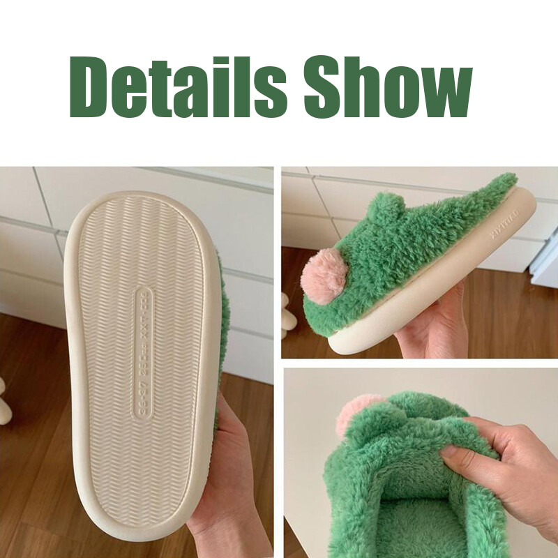 Mielos žalios varlės pūkuotos pūkuotos šlepetės Moteriškos žiemos uždaros pliušinės namų kailio šlepetės Kawaii Animal Cozy Memory Foam Slides Batai