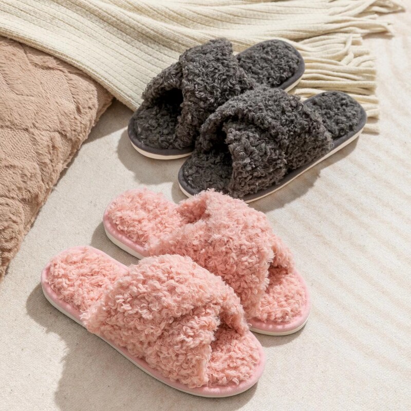 Vilnas krusts ar kokvilnas čībām Mīkstas un ērtas vieglas plīša kurpes Mājas čības sievietēm