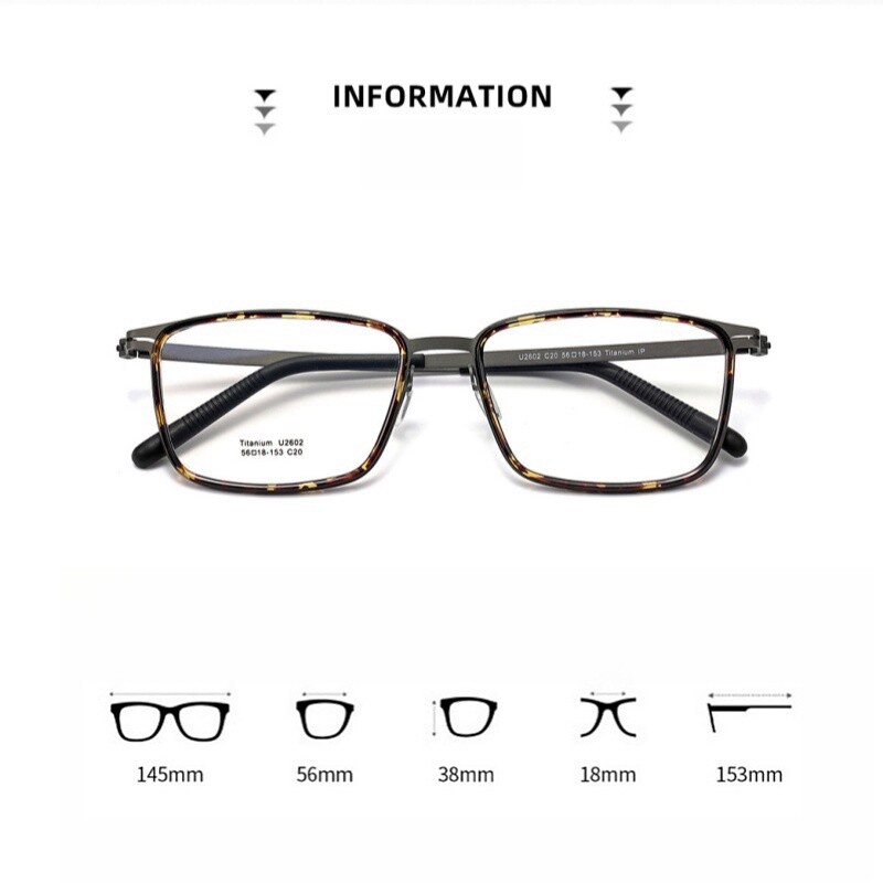 Tīra titāna briļļu ietvars īpaši viegls biznesa kvadrātveida vīriešu briļļu ietvars 2024 optiskās recepšu brilles vīriešiem 2602