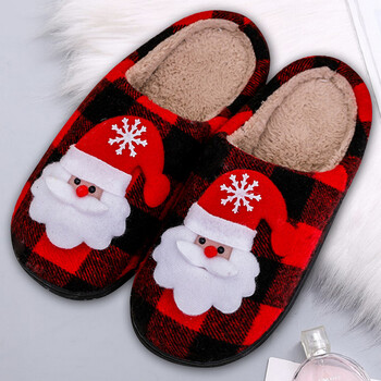 Χριστουγεννιάτικες Παντόφλες Fuzzy Indoor Flat Santa Claus Fluffy Fur Παντόφλες Μαλακές βελούδινες παντόφλες με κλειστά δάχτυλα Αντιολισθητικές Οικιακές προμήθειες