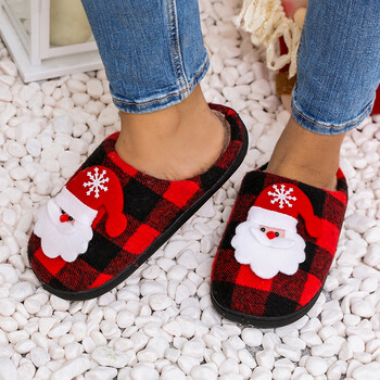 Χριστουγεννιάτικες Παντόφλες Fuzzy Indoor Flat Santa Claus Fluffy Fur Παντόφλες Μαλακές βελούδινες παντόφλες με κλειστά δάχτυλα Αντιολισθητικές Οικιακές προμήθειες