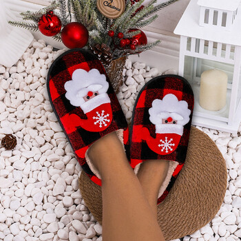 Χριστουγεννιάτικες Παντόφλες Fuzzy Indoor Flat Santa Claus Fluffy Fur Παντόφλες Μαλακές βελούδινες παντόφλες με κλειστά δάχτυλα Αντιολισθητικές Οικιακές προμήθειες