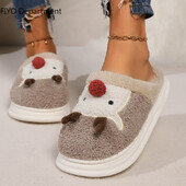 Χαριτωμένα χριστουγεννιάτικα γυναικεία παντόφλες Elk Χειμερινές παντόφλες με ζεστή μαλακή σόλα για το σπίτι Άνετα βαμβακερά παπούτσια με χοντρή σόλα για γυναίκες