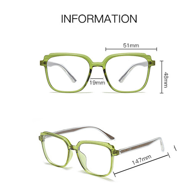 Modes vienkāršs acetāta šķiedras ieliktnis, liels kvadrāts, zaļš rāmis vīriešiem Sieviešu pretzilas gaismas optiskās receptes, pielāgotas brilles