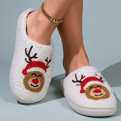 Iarnă Femei Papuci de casă Adulti Desene animat Tobogan cald Bărbați Pardoseală de interior Pantofi anti-alunecare Cuplu Flip-flops conciși pentru cadou de Crăciun