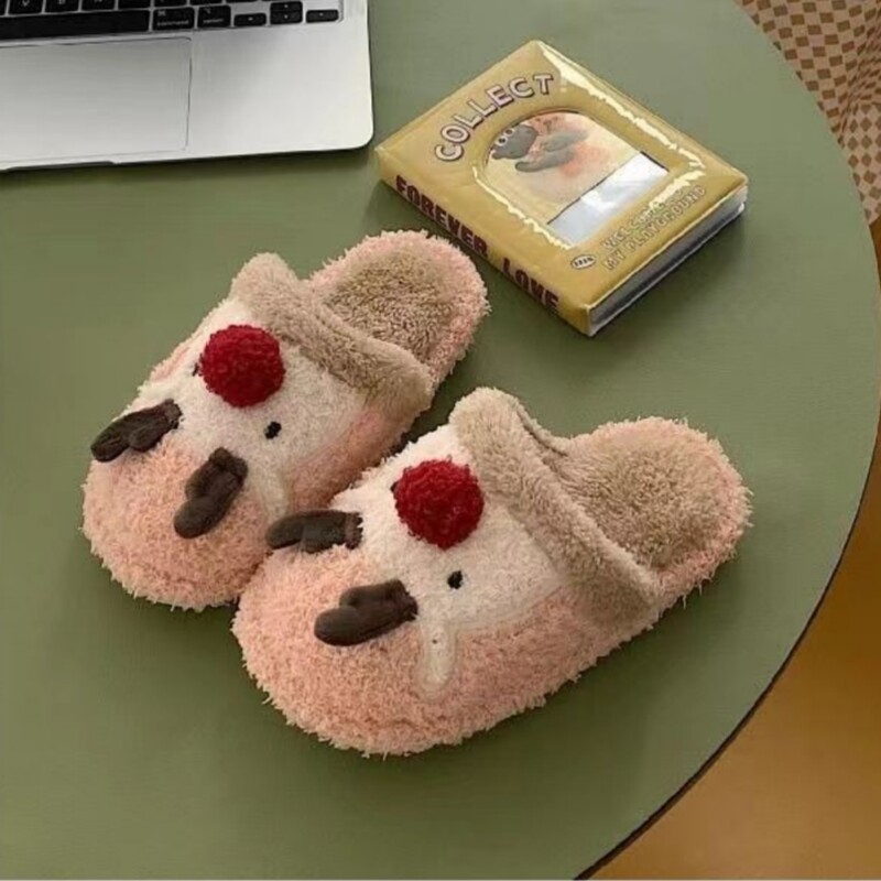 Iarnă drăguță căprioară papuci cu blană Fete Tobogane calde pentru cadouri de Crăciun Adulti Interior Sandale de pluș cupluri pantofi din bumbac în aer liber