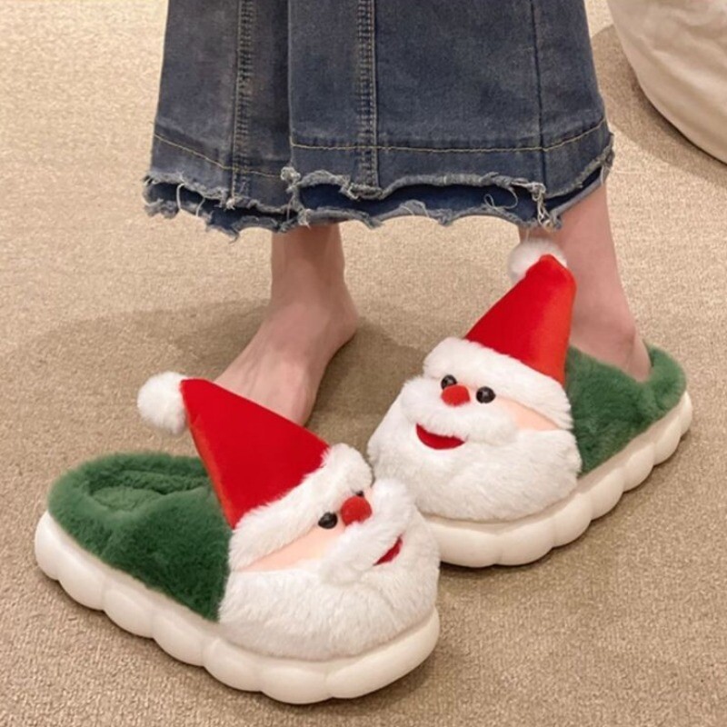 2024 új aranyos mikulás beltéri otthon meleg plüss papucs Baotou pamut papucs női téli karácsonyi dekorációnak