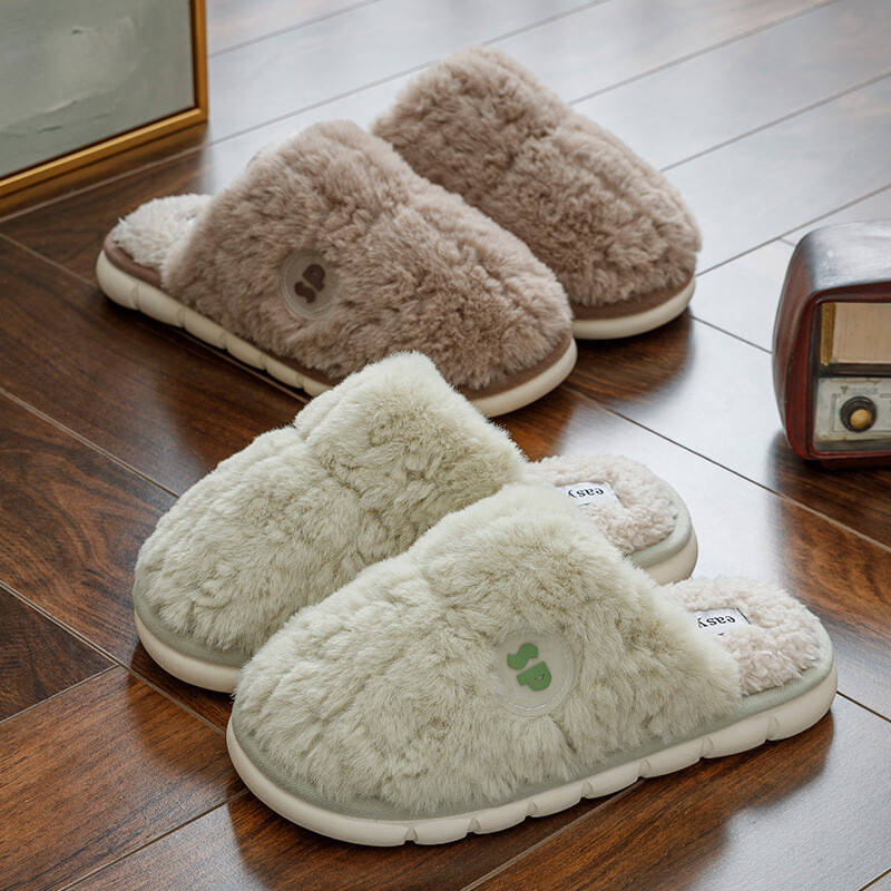 Papuci de casă calduri de iarnă pentru femei și bărbați, cu fundul moale, papuci din bumbac de pluș, antiderapante