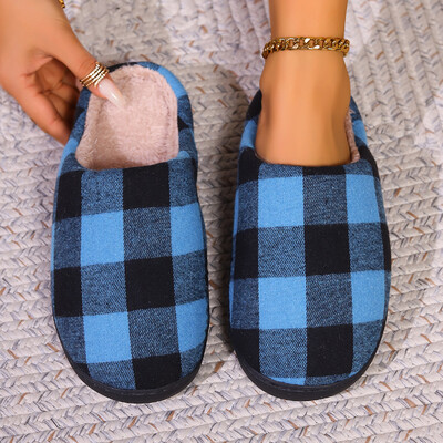 Κλασικές γυναικείες μαύρες κόκκινες καρό βαμβακερές παντόφλες Αντιολισθητικές χειμωνιάτικες καρό ρετρό χριστουγεννιάτικες δώρο εσωτερικού χώρου Βαμβακερά παπούτσια για σπίτι