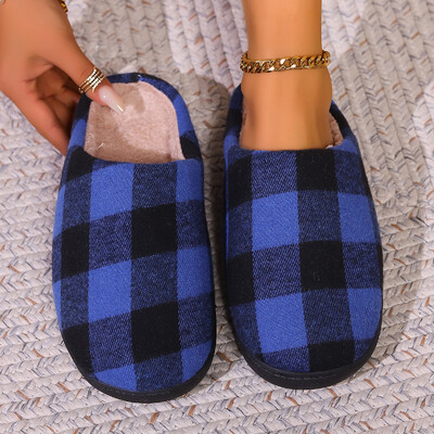 Κλασικές γυναικείες μαύρες κόκκινες καρό βαμβακερές παντόφλες Αντιολισθητικές χειμωνιάτικες καρό ρετρό χριστουγεννιάτικες δώρο εσωτερικού χώρου Βαμβακερά παπούτσια για σπίτι