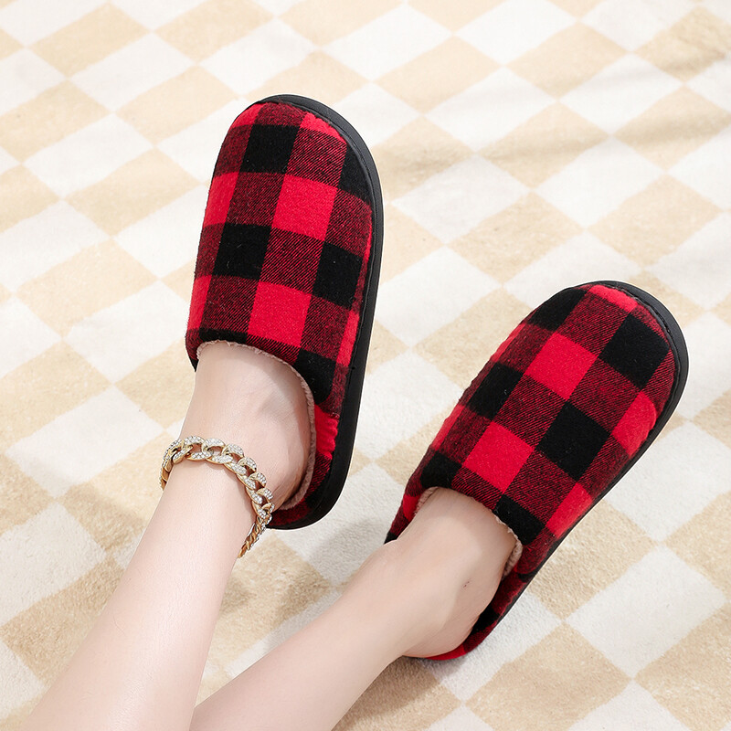 Κλασικές γυναικείες μαύρες κόκκινες καρό βαμβακερές παντόφλες Αντιολισθητικές χειμωνιάτικες καρό ρετρό χριστουγεννιάτικες δώρο εσωτερικού χώρου Βαμβακερά παπούτσια για σπίτι