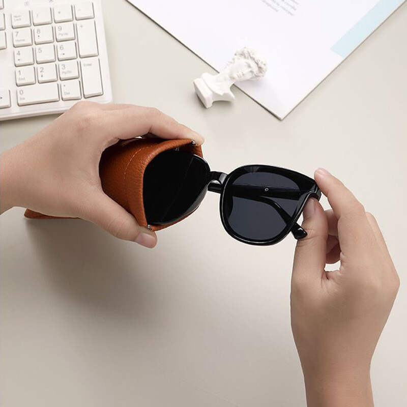 Litchi Geantă de ochelari cu închidere automată magnetică pentru bărbați, femei, portabil, moale, din piele PU, pentru citire, husă de protecție