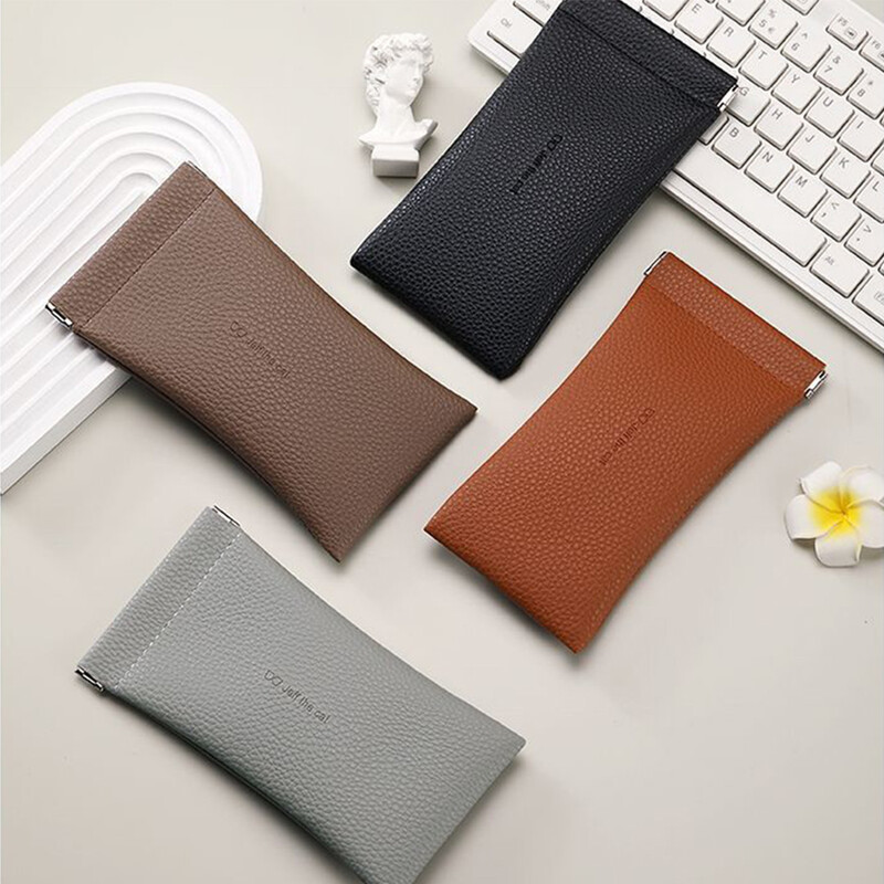 Litchi Geantă de ochelari cu închidere automată magnetică pentru bărbați, femei, portabil, moale, din piele PU, pentru citire, husă de protecție