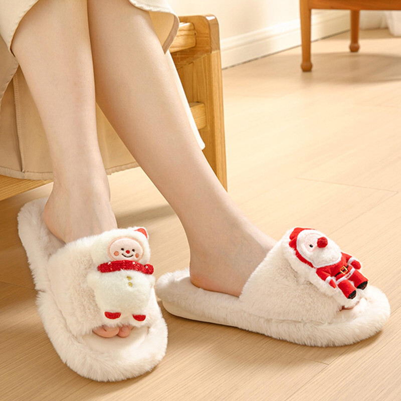 Božićni ukrasi za 2024. Slatke ženske papuče Modni novi uzorci Jesen i zima iz crtića Zadebljane tople cipele za kućnu upotrebu