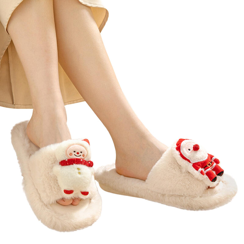 Božićni ukrasi za 2024. Slatke ženske papuče Modni novi uzorci Jesen i zima iz crtića Zadebljane tople cipele za kućnu upotrebu