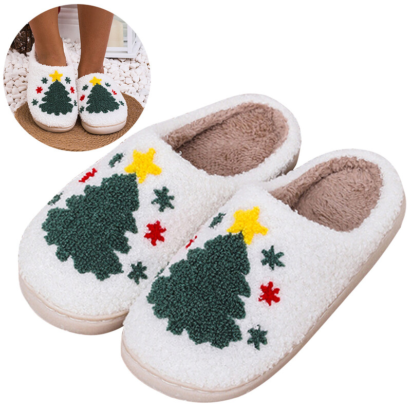 Női Férfi Beltéri papucsok Csúszásmentes karácsonyfa pamut papucsok Házi lapos padlós puha csúszdák Hangulatos felcsúsztatható papucsok beltéri használatra