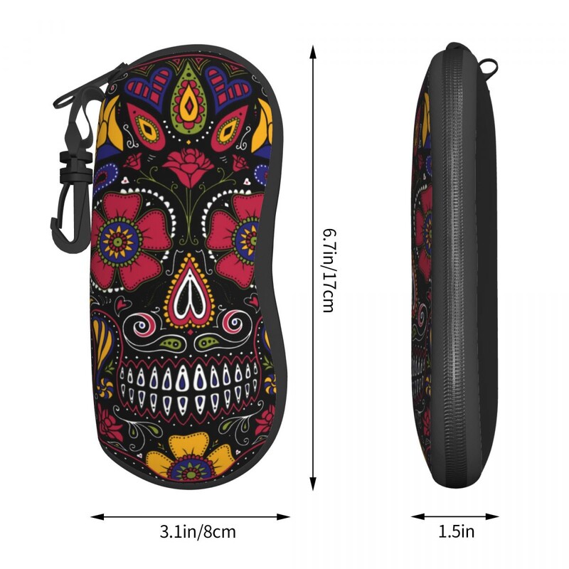 Husă verticală pentru ochelari cu craniu de zahăr Ziua morților Festivalul din Mexic Husă pentru ochelari de soare de zi cu zi pentru bărbați, femei, breloc, cutie pentru ochelari