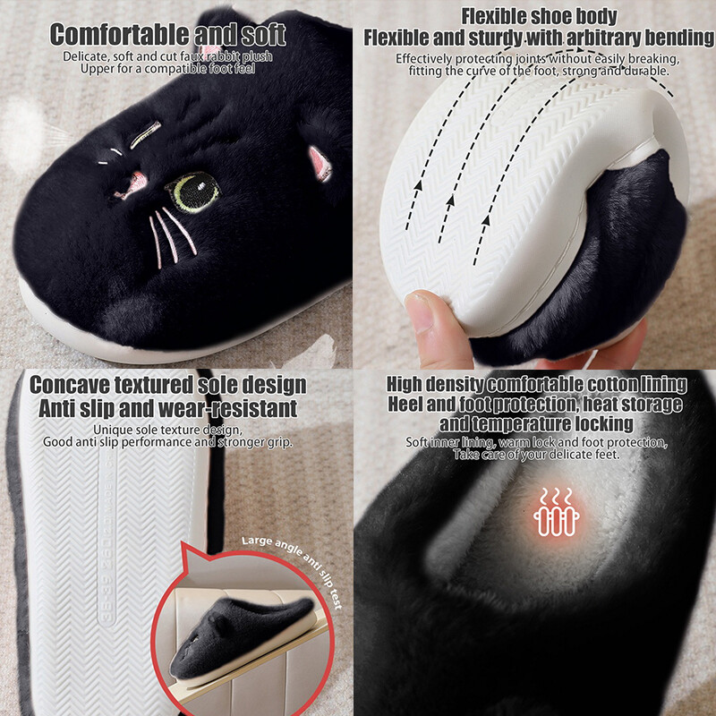 2024 m. Naujos mielos katės šlepetės, pūkuotos pūkuotos moteriškos šlepetės namuose Vyriškos šlepetės žieminės pliušinės šlepetės Vidaus neryškios šlepetės Puikūs medvilniniai batai
