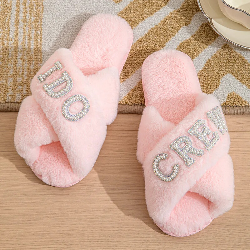 Pearl Letter Bride Tarpvalstybinės populiarios moteriškos šlepetės Vienos nuotakos vakarėlis Vestuvės Pliušinės šlepetės Vasaros Tpr Padas