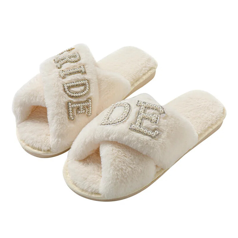 Pearl Letter Bride Tarpvalstybinės populiarios moteriškos šlepetės Vienos nuotakos vakarėlis Vestuvės Pliušinės šlepetės Vasaros Tpr Padas