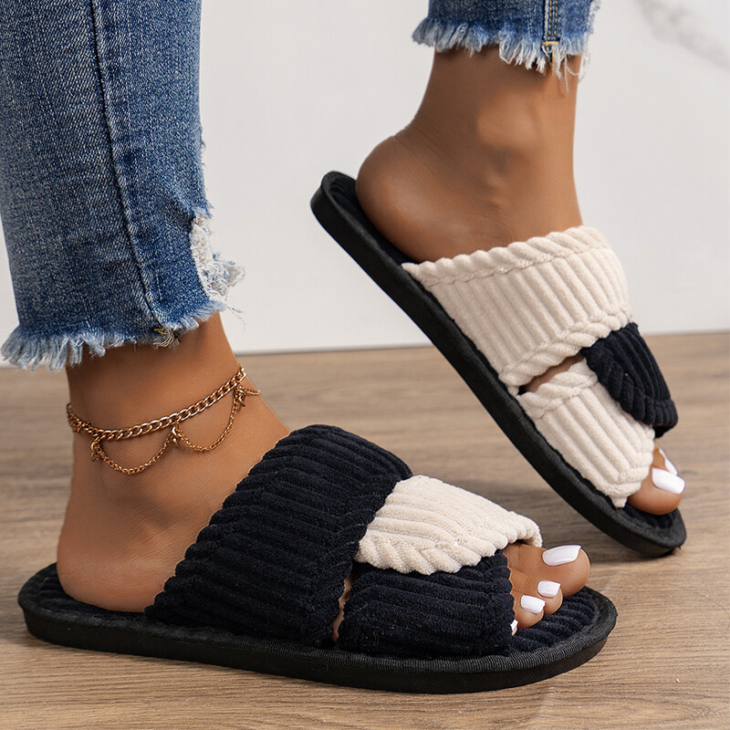 Toamnă Iarnă Patchwork Color Papuci de casă Femei din piele intoarsa Platforma Tobogane pentru interior Papuci antiderapanti Marime mare 42-43