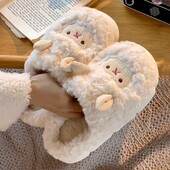 Žiemos animacinių filmų Avių pliušinės šlepetės moterims Vyrams Šilti Minkšti Pūkuoti Kailiai Šlepetės Suaugusiesiems Mieli Kambariniai Sandalai Pora Medvilniniai batai