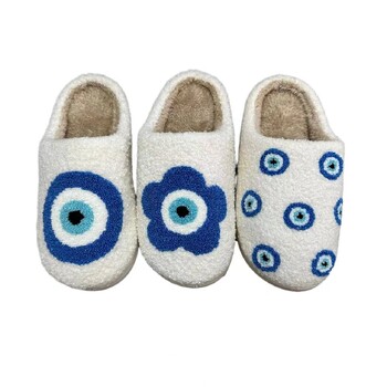 AD Ins Retro Blue small evil eyes dolt Χειμερινές βελούδινες παντόφλες Ζεστή παντόφλα Μόδα άνετα παπούτσια