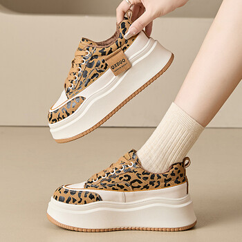 Γυναικεία Leopard Sneakers Platform Casual Fashion Παπούτσια Υψηλής ποιότητας εξωτερικού χώρου Skateboard Lace Up Ελαφριά αθλητικά παπούτσια για τρέξιμο Γυναικεία 40