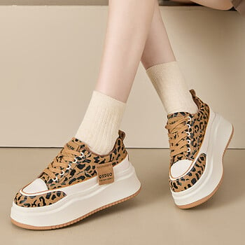 Γυναικεία Leopard Sneakers Platform Casual Fashion Παπούτσια Υψηλής ποιότητας εξωτερικού χώρου Skateboard Lace Up Ελαφριά αθλητικά παπούτσια για τρέξιμο Γυναικεία 40