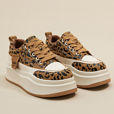Γυναικεία Leopard Sneakers Platform Casual Fashion Παπούτσια Υψηλής ποιότητας εξωτερικού χώρου Skateboard Lace Up Ελαφριά αθλητικά παπούτσια για τρέξιμο Γυναικεία 40