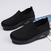 Pantofi de mers negri, respirabili, pentru femei, pantofi casual cu pernă de aer, pantofi confortabili pentru femei, vulcanizați, cu talpă groasă, mărimea 35-42