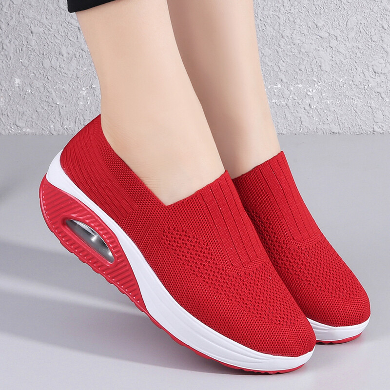 Pantofi de mers negri, respirabili, pentru femei, pantofi casual cu pernă de aer, pantofi confortabili pentru femei, vulcanizați, cu talpă groasă, mărimea 35-42