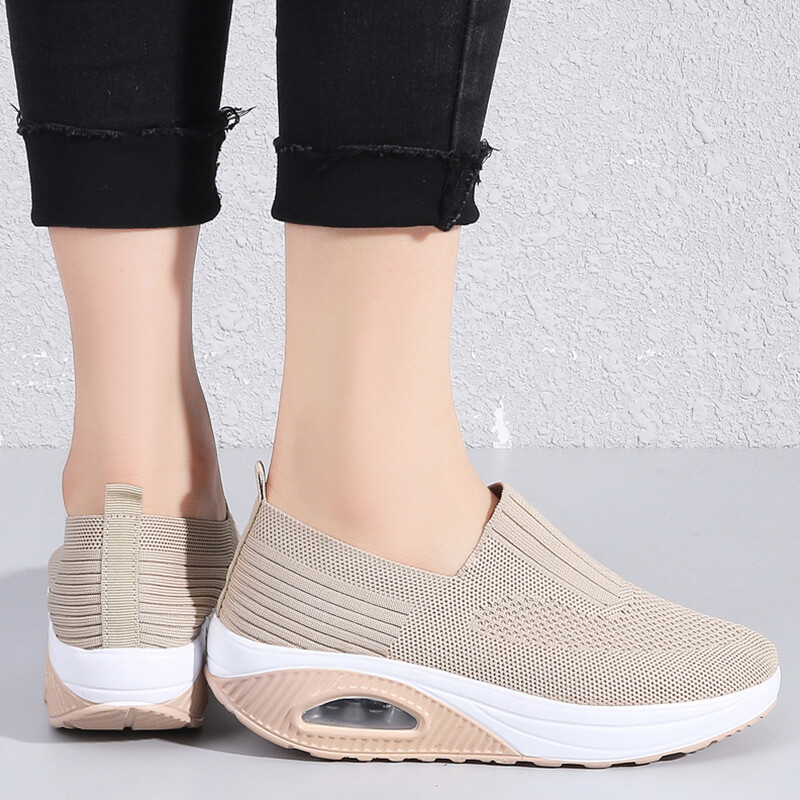 Pantofi de mers negri, respirabili, pentru femei, pantofi casual cu pernă de aer, pantofi confortabili pentru femei, vulcanizați, cu talpă groasă, mărimea 35-42