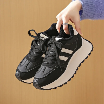 2024 Reducere fierbinte Pantofi de damă Pantofi vulcanizați de damă cu șireturi în față Iarnă Plus catifea pantofi ocazionali