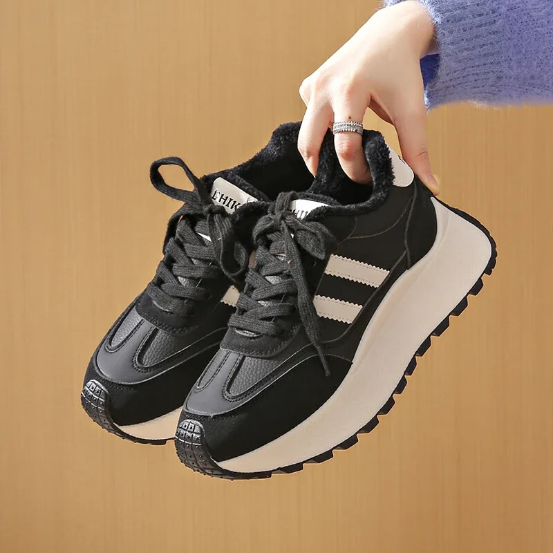 2024 Reducere fierbinte Pantofi de damă Pantofi vulcanizați de damă cu șireturi în față Iarnă Plus catifea pantofi ocazionali