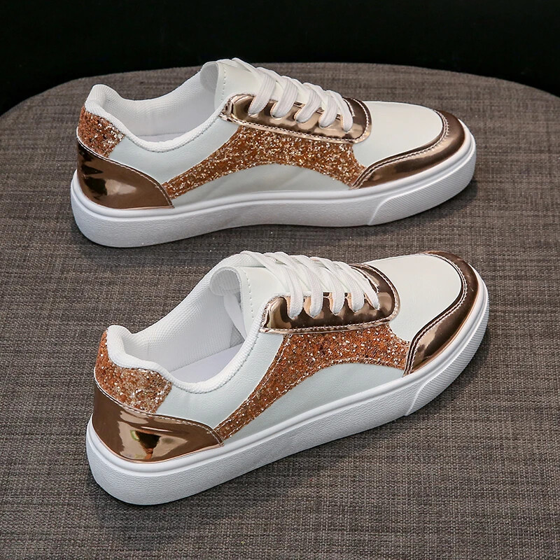 2024-es új flitteres női cipők arany ezüstös lapos bőr, hozzáillő futócipők női alkalmi sportcipők Zapatos De Mujer
