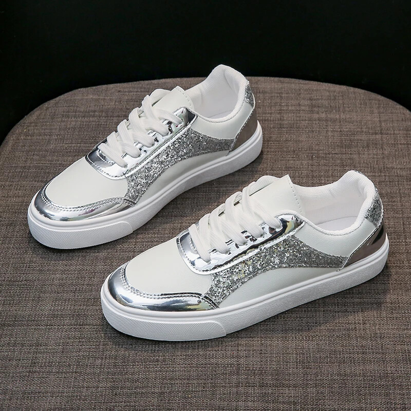 2024-es új flitteres női cipők arany ezüstös lapos bőr, hozzáillő futócipők női alkalmi sportcipők Zapatos De Mujer