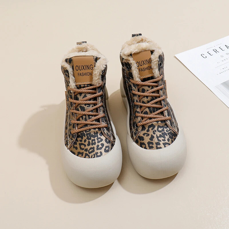 Pantofi de damă 2024 pantofi pantofi vulcanizati de damă, cu imprimeu de leopard, promoție caldă, cu cap rotund, pantofi plat, pantofi pentru femei