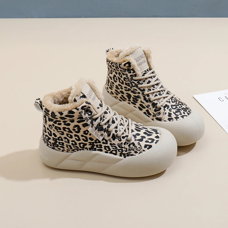 Pantofi de damă 2024 pantofi pantofi vulcanizati de damă, cu imprimeu de leopard, promoție caldă, cu cap rotund, pantofi plat, pantofi pentru femei