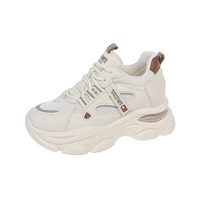 Pantofi la modă și ocazional pentru tată, 2024, cu talpă groasă, plasă, respirabil, înălțime interioară, pantofi albi, pantofi vulcanizați, pantofi de mujer